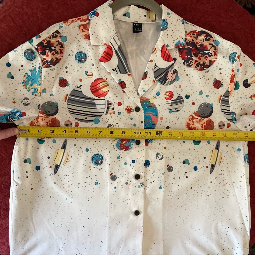 Space Patterned Button Down - White Short Sleeve - image 7